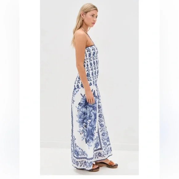 Farm Rio Blue and White Maxi Scarf Dress - Picture 2 of 10